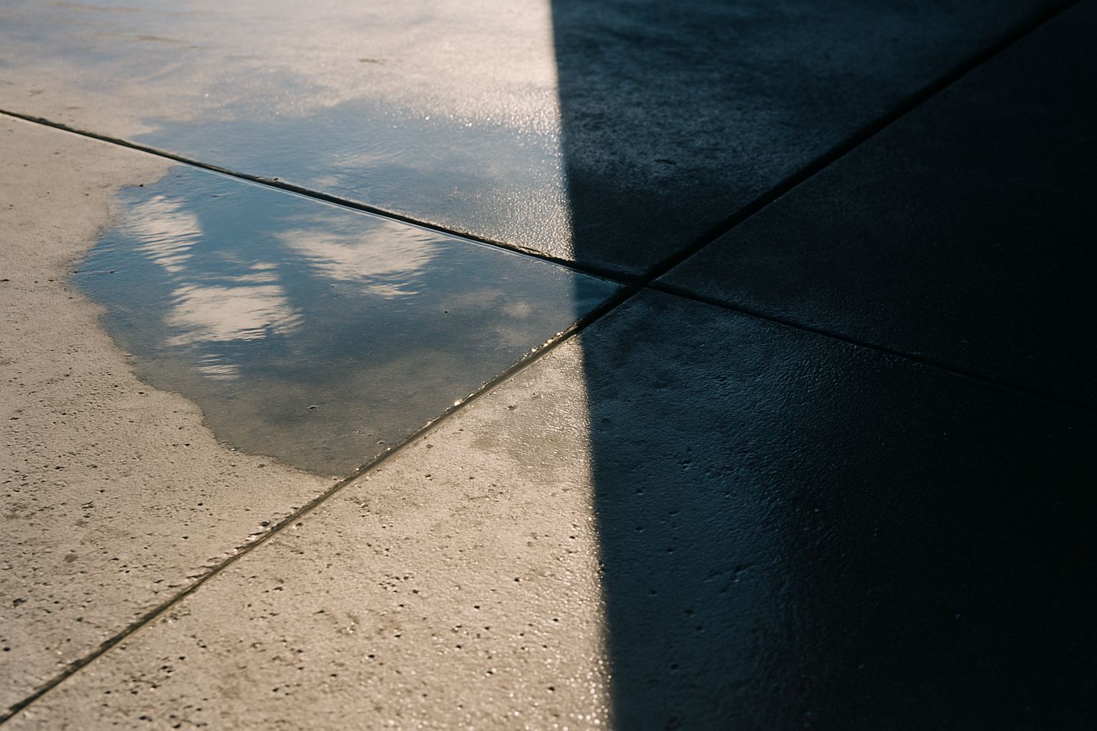 A hard edge between lit and shaded. The face is a set of small planes, each at a different angle.